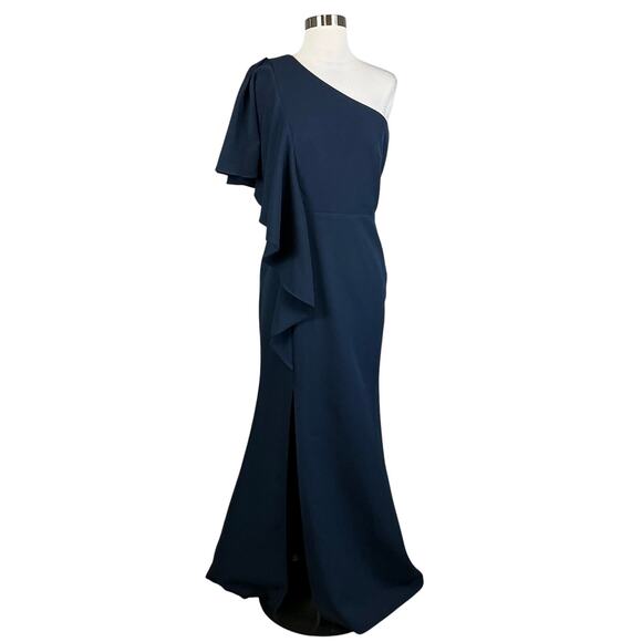 Vince Camuto Women's Formal Dress Size 6 Blue One Shoulder Ruffled Long Gown - Picture 1 of 14